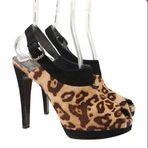 Stuart Weitzman Leopard Pony Hair Slingback Pumps Women’s 8.5 M High Heel Shoes
